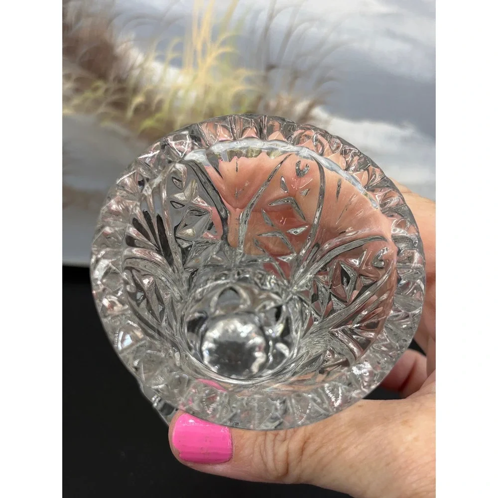 Vintage Miniature Cut Glass Bud Vase Thistle Shape Scalloped Rim 4.5 Inch